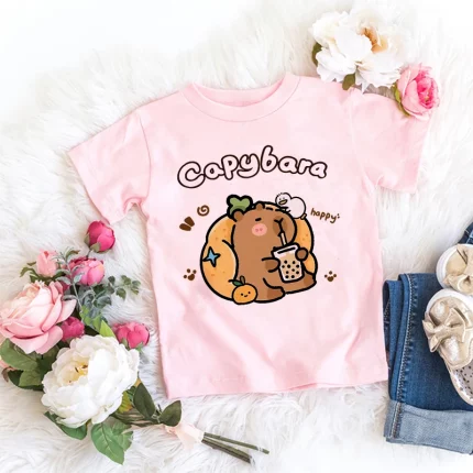 Kawaii Capybara Tshirt 어린이 어린이 티셔츠 capibara 만화 의류 키즈 소녀 소년 Capybaras T 셔츠 아기 캐주얼 탑 의류