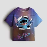 2025 디즈니 스티치 3-14세 여아용 면 티셔츠 여름 귀여운 만화 반팔 아동 캐주얼 의류 티셔츠 키즈 상의 - 이미지 5