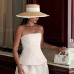 여름 밀짚 모자 검은 테두리 프랑스 우아한 숙녀 해변 여행 태양 모자 햅번 스타일 넓은 챙 밀짚 모자 кепка женская - 이미지 2