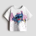 2025 디즈니 스티치 3-14세 여아용 면 티셔츠 여름 귀여운 만화 반팔 아동 캐주얼 의류 티셔츠 키즈 상의 - 이미지 2