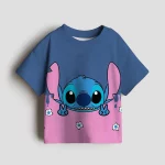 2025 디즈니 스티치 3-14세 여아용 면 티셔츠 여름 귀여운 만화 반팔 아동 캐주얼 의류 티셔츠 키즈 상의 - 이미지 3