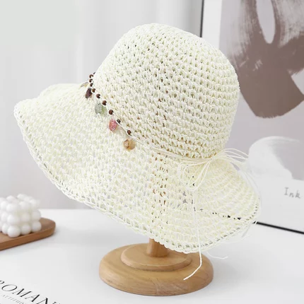 여성 여름 나들이를 위한 접이식 크로셰 라피트 밀짚모자, 자외선 차단 기능이 있는 태양 모자, 태양 모자, 태양 모자