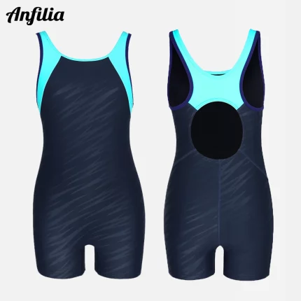 Anfilia Girls 원피스 스포츠 수영복 사이즈 8-14 Boyleg 고탄성 Racerback 운동 훈련 수영복