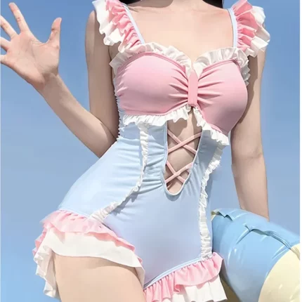 귀여운 여성 수영복, 한국/일본 수영복, 휴가 해변 원피스 수영복, 카와이 수영복,купальник женский