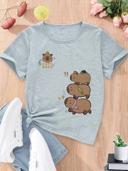 Capybara Tshirt 어린이 어린이 티셔츠 Capibara 만화 의류 아이 소녀 소년 Capybaras T 셔츠 아기 캐주얼 탑 의류