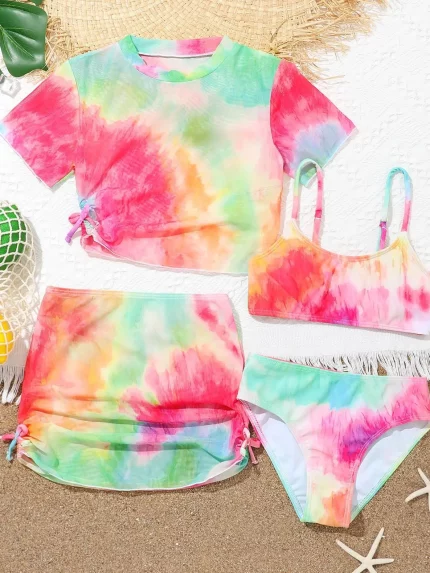 4 조각 비키니 세트 탑 & 스커트 2025 소녀 수영복 어린이 수영복 여성 어린이 Bathers 수영복 수영 수영복 Beachwear